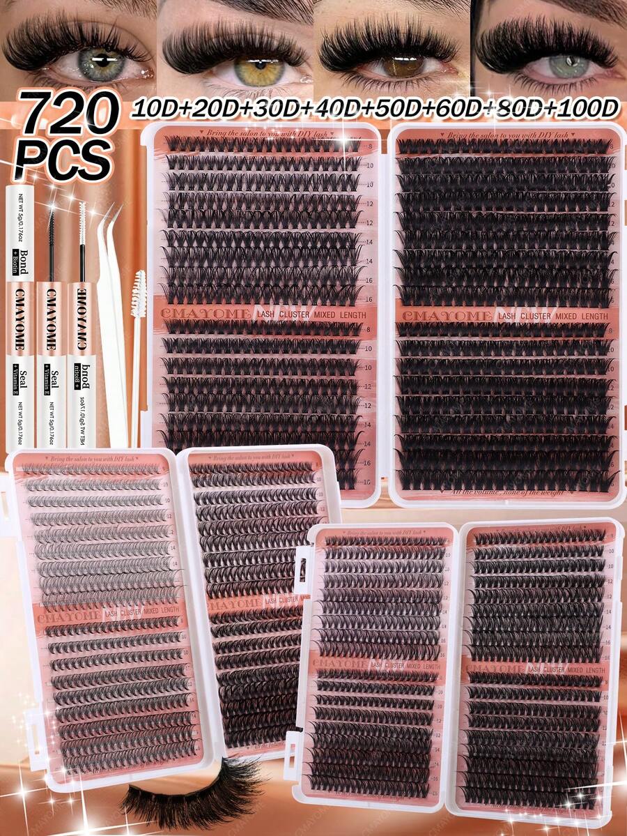 Bộ 720 sợi mi giả uốn cong kiểu D, với độ dài từ 10 đến 16 mm. Bộ mi giả bao gồm nhiều loại mi khác nhau, phù hợp hơn cho việc tự làm mi giả cá nhân, mi giả 3D, mi giả uốn cong kiểu Nga. - Màu nâu  Mocha - Xem 1