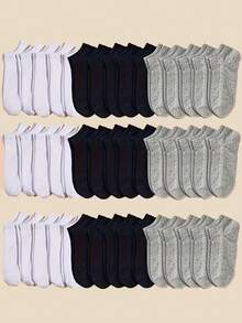 30 đôi tất trẻ em mùa hè màu đen/trắng/xám trơn, thích hợp đi học/chơi thể thao, thiết kế cổ thấp thoáng khí, thoải mái, không bó sát, phù hợp cho mặc hàng ngày, mùa hè, chơi thể thao và đi học. - Nhiều màu - Xem 2