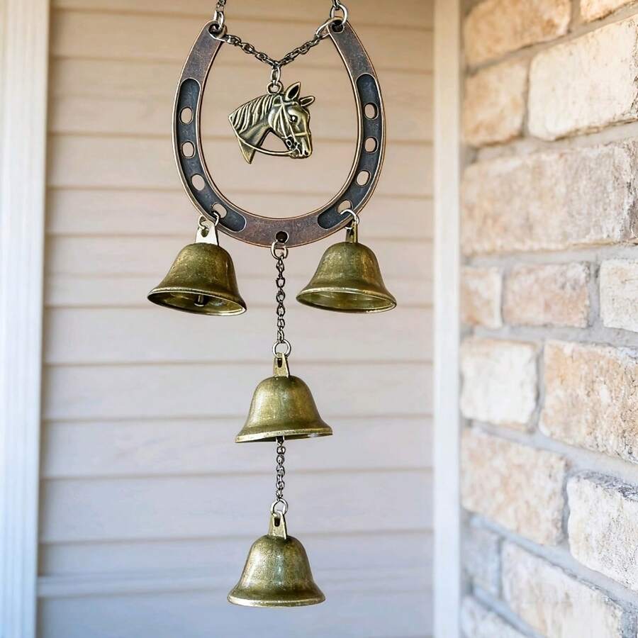 大型马蹄形风铃 - 复古重型铁艺马蹄形风铃，家居装饰，户外悬挂铃铛，适合室内、花园、婚礼、乔迁之喜等场合 - 送给爱马人士的幸运礼物