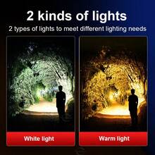 IR Sensor LED Headlamp Yellow Light Rechargeable Headlight With COB Light 2*30W LED 8 Modes Head Flashlight Zoomable Outdoor Camping Lantern - Black - View 4