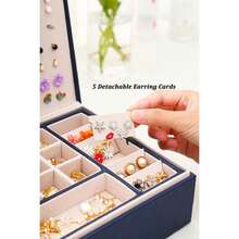 Womens Earring Jewelry Box For Girls Jewelry Earring Organizer Box Earring Holder Organizer For Girls Jewelry Organizer Earring Boxes For Women Girls Stud Earring Organizer Jewelry Box Navy - Navy - View 4