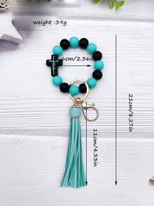 EBUDAE 1pc Silicone Cross Beaded Bracelet Keychain, Creative Wristband Keyring Accessory For Women, Girlfriend Gift, Sister Gift, Mother's Day Gift, Suitable For Daily Wear - Multicolor - View 3