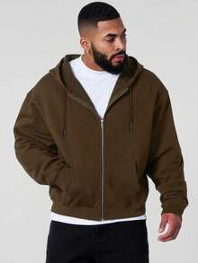 Casual Gatherings Men's Spring/Summer Casual Zip-Up Hoodie: Breathable And Soft, Loose Casual Style, Full Zip Design, Drawstring Hood, Side Pockets, Relaxed Fit. Suitable For Casual Gatherings And Daily Casual Wear In Spring And Summer. - Coffee Brown - View 1