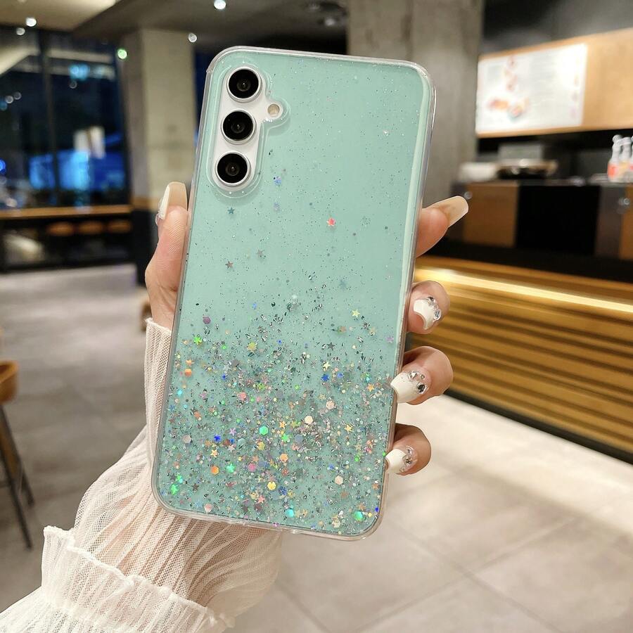 1个星空闪光软TPU手机壳，适用于三星Galaxy A06 A15 / A16 / A17 / A26 / A35 / A36 / A55 / A56 / A25 / A26 / A54，少女心形手机壳，也适用于S23 / S23 FE / S24 FE / S25 / S25 Ultra / S25FE，时尚硅胶保护套