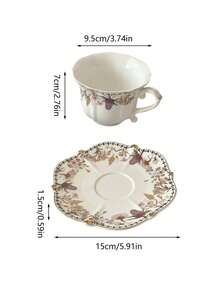 1pc European Retro Gold Plated Afternoon Tea/Coffee Cup & Saucer Set, Housewarming/Birthday Gift, Coffee/Tea Set - Multicolor - View 2