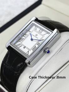 1pc Pablo Raez Classic Men's Wristwatch, Minimalist Men's Business Wristwatch, Luxury Rectangular Stainless Steel Wristwatch, Roman Numeral Wristwatch - one-size - View 4