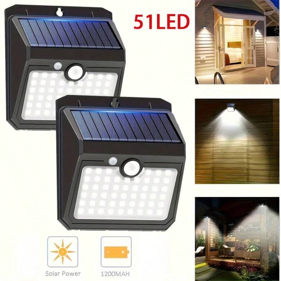 51 LED Solar Powered Outdoor Wall Light, Cool White, IP65 Waterproof, Motion Sensor, 3 Lighting Modes, Suitable For Road, Path, Yard Wall, Can Be Used As Christmas, Father's Day Or Boyfriend Gift