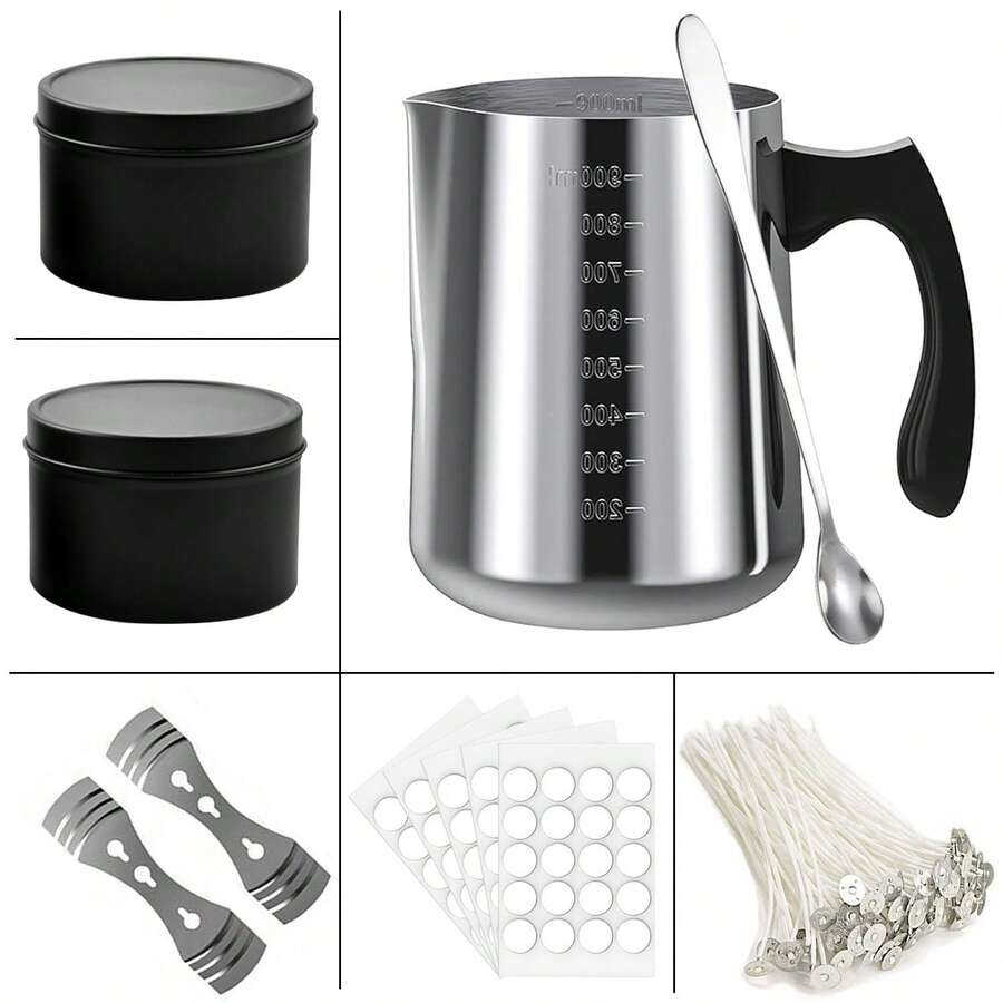 Glintmos蜡烛制作入门套装，包含蜡烛浇注壶、金属罐、DIY蜡烛制作工具（适合初学者） - 彩色 - 查看 1