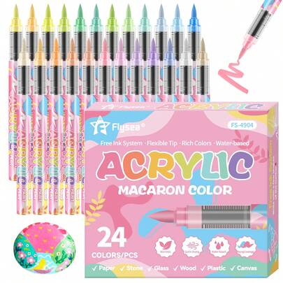 FLYSEA 24/36色马卡龙马克笔，软头液体彩色笔，学生美术用品，适合学生美术项目，可用于在岩石、木头、石头、玻璃、陶瓷和织物上作画，DIY工艺品，非常适合返校季。