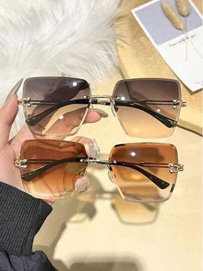 2 chiếc kính thời trang không gọng, kiểu dáng ombre hình đa giác dành cho nữ, phụ kiện đi biển phong cách Châu Âu và Mỹ, kính thời trang PC (polycarbonate) phù hợp cho mọi mùa.