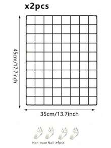 1pc 18*14inch Wall Grid, Iron Wire Mesh Photo Frame, Wall Mounted Organizer Rack, For Room, Dorm, Office Display Board, Back To School Event, Black - Black - View 7