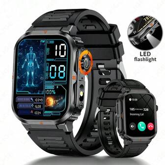 ESFOE 370mAh大容量电池时尚智能手表，支持语音通话、闹钟、计时器、卡路里消耗、100多种运动模式、天气预报，男女皆宜。