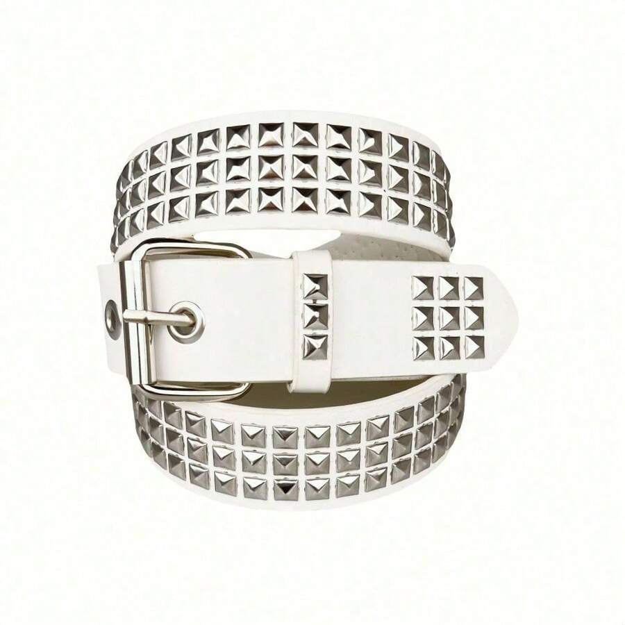 New Punk, Pyramid, Cybery2k Subculture, Gothic, Square Bead Rivet Belt, Waist Belt, Fashionista's Preferred Product - 白色 - 查看 1