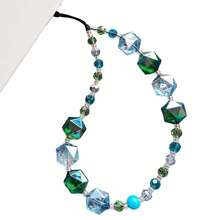 Beaded Phone Charm Y2K Kawaii Handmade Acrylic Phone Lanyard Wrist Strap For Camera Bag  Keychain Charm Blue Green Hexagonal Crystal Beads - 18顆藍綠色六角形水晶珠 - 查看 1