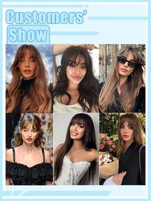 升级版轻盈法式刘海真发夹式接发，适合女性日常佩戴，自然黑色带鬓角刘海