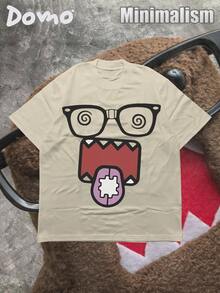 DOMO-KUN Patterned T-Shirt  (220g Cotton T-Shirt) Printed T-Shirt, Graphic Tee, Unisex T-Shirt, Casual And Comfortable, Men's Cotton T-Shirt. Interesting Pattern T-Shirts, Street Life, Home Leisure, Friends Gathering,Graphic Tees Men - 杏色 - 查看 1