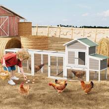 Jaula grande para pollo con techo impermeable y resistente a los rayos UV, gallinero de madera de 122 pulgadas con caja nido, bandeja deslizante y rampa, jaula para gallineros para patio trasero - Blanco - Ver 9