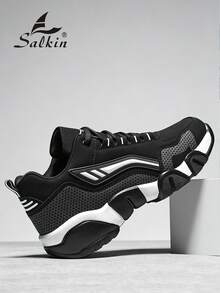 Salkin New Men's Sports Shoes Basketball Training Shoes, Affordable Brand-Like Lace-Up, Suede-Like Soft & Comfortable Breathable Uppers, Shock-Absorbing Bounce-Back Non-Slip Rubber Outsole, Casual Sneakers For Running, Walking, Outdoor Wear, Suitable For All Seasons And Holidays. Note: Runs Large, Suggest Ordering One Size Down, Great For Casual Jeans Sports Style. - Black and White - View 8