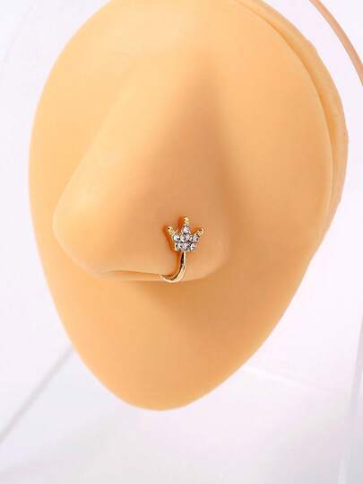 Nooxian 1 pieza Anillo de nariz falso tipo corona minimalista y pequeño, clip de nariz en forma de corona para mujeres