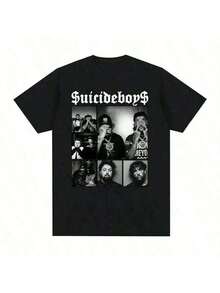 Suicideboy Era Tour Graphics Print T-Shirts For Men Harajuku Hip Hop Rock Style T Shirts Unisex Fashion Oversized Street - 黑色 - 查看 1