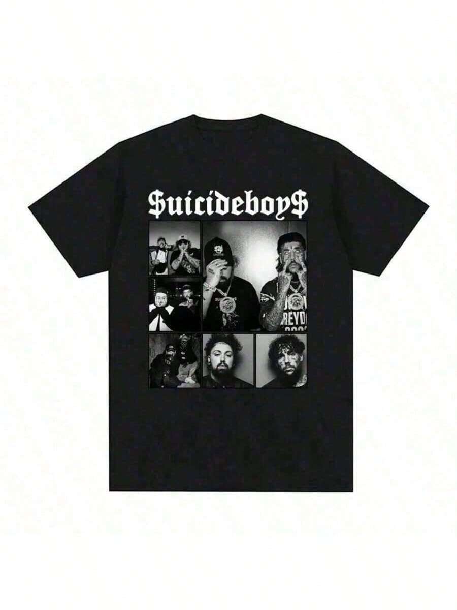 Suicideboy Era Tour Graphics Print T-Shirts For Men Harajuku Hip Hop Rock Style T Shirts Unisex Fashion Oversized Street - 黑色 - 查看 1