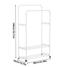 LIVINGANDHOME Living And Home  Sturdy Metal Clothes Rack Double Rod Design With Side Bars Hooks For Garments Towels Bags Storage Holiday - White - View 8