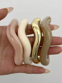 Bộ 4 vòng tay nhựa acrylic màu trơn kiểu dáng tối giản cổ điển, thích hợp cho nữ đeo hàng ngày, đi nghỉ mát, dự tiệc, ngày Valentine, có thể đeo chồng lên nhau, sản phẩm mới năm 2026. - Nhiều màu - Xem 3