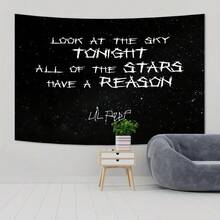 Lyrical Starry Sky Tapestry, "Look At The Sky Tonight All Of The Stars Have A Reason" Text With Starry Background (2D Flat), 100% Polyester, Multiple Sizes, Machine Washable, All Season, Smooth Texture, Home Decoration, Aesthetic Quote Wall Decor For Bedroom - trộn - Xem 4