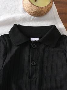男婴黑色罗纹领短袖polo衫，春夏款 - 黑色 - 查看 3