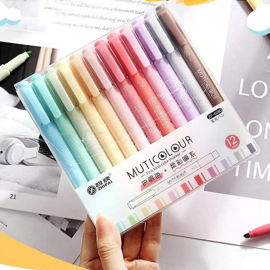 Bút dạ quang hai đầu Morandi Retro, bút vẽ màu Kawaii, bút dạ quang màu pastel, bút huỳnh quang, đồ dùng văn phòng phẩm dễ thương cho sổ kế hoạch và năm học mới. - Morandi Retro - Xem 1