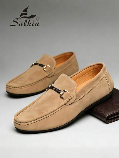 Classic Designer Men's Moccasin Affordable Luxury Sense Plain Suede Slip On Loafers Men Soft Leather Shoes Gentlemen Business Social Shoes Male Daily Office Party Wedding Dress Shoes For Men ‌Couple's Date ‌Romantic Dinner Festive Gift‌ Back To School Students Casual Shoes Preppy,Please Choose One Size Up