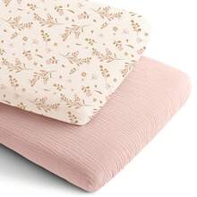 2 Packs Muslin Bassinet Sheets, Soft Bedside Sleeper Bassinet Sheets, Compatible With Baby Delight, Dream On Me, AMKE And Other Rectangle Mattress, Bedside Sleeper Bassinet Fitted Sheets For Boys And Girls