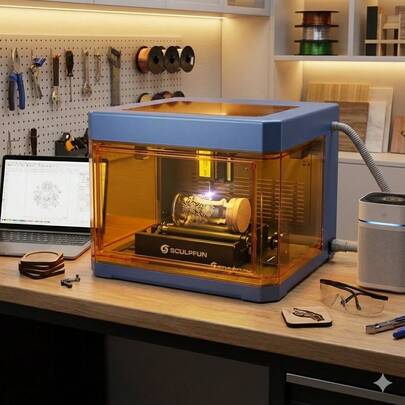 SCULPFUN RA Mini Laser Rotary Roller, Y-Axis Rotary Attachment For Laser Engraver, 360° Rotating For Engraving Cylindrical Objects, Tumblers, Cans, Compatible With 95% Laser Engraving Machines