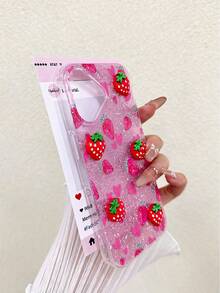 Cute Pink Strawberry Element Glitter Epoxy Heart Element Strawberry Painted Transparent Painted Pendant Shockproof High-End Phone Case Compatible With Iphone 16/ 15/XR/ 16 Pro Max/7P 8P/P12 Pro Max/P13 Pro Max/P14 Pro Max/P13/P14/P11/P12/P14, IP 17/IP 17 Pro/IP 17 Pro Max, Fashionable Thick Protective Cover For XS/S/XS Max/7 8 GES2 Spring Easter Gift Birthday - Multicolor - View 6