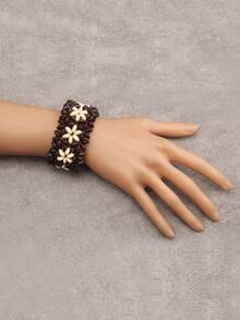 1pc Bohemian Style Beaded Elastic Bracelet, Unisex Vacation Vibe Bangle, Suitable For Parties, Halloween, Concerts, Daily Accessories