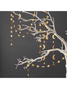 伊斯兰斋月和开斋节家居装饰 - 纸质花环，带图案，穆斯林宗教派对悬挂装饰，新月星花环，斋月礼物和伊斯兰节日装饰 - 金色 - 查看 1