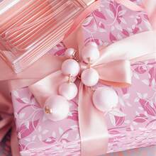 5 Pcs Pink Wrapping Paper, 42*28.5cm Cute Ribbon Bow, Pink Plaid, Stripes And Leaves Design For Girl Baby Shower, Birthday, Wedding, Folded Flat Gift Wrap(Ribbon Bow, Pink Plaid, Stripes And Leaves Available) - Multicolor - View 5