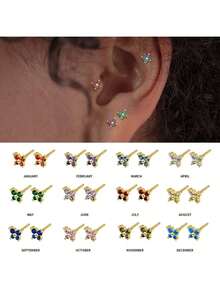 FOREVER QUEEN 一对925纯银蝴蝶耳钉，镶嵌诞生石，蝴蝶造型，精致诞生石耳环，可定制诞生石首饰，送给她的礼物 - 蝴蝶型 - 查看 5