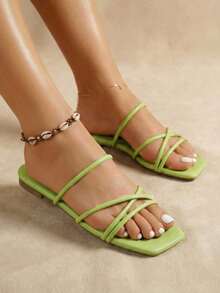 planare 女士交叉涼拖,時尚綠色平底涼鞋 - 綠色 - 查看 5