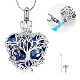 Collar con urna de cremación con forma de corazón y árbol de la vida, adecuado para hombres y mujeres, se puede usar como colgante conmemorativo para contener cenizas humanas