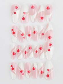 Valentinstag Film A /24 Stücke Aufklebe-Nägel Mandel/Liebe Muster Französisch Nail Art Stücke Erhöhen Ihre Eleganz/Kommt mit Gelee-Kleber und Schleifstreifen Geeignet für Aggregation, wiederverwendbar für täglichen Gebrauch Nagelbedarf - Verschiedenfarbig - Übersicht 2