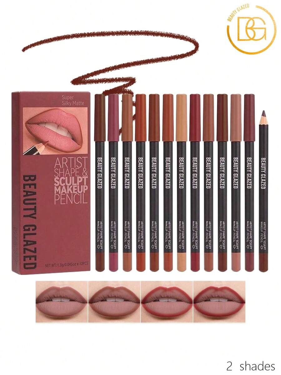 beauty glazed 12支装哑光裸色唇线笔套装 - 防水持久唇线笔，防晕染唇线笔 - A組 - 查看 1
