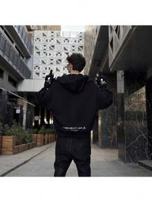 Men's Skull Gothic Harajuku Dark Street  Printed Hooded Cardigan Sweatshirt Autumn And Winter New Y2k Clothing - 黑色 - 查看 2