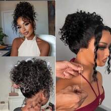 ZHENDEFA 360° Lace Front Wig With Invisible Drawstring, 200 Density, Wet Wavy Lace Front Wig, Natural Hairline, Women - SNatural - View 3