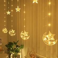 1 Peça Luzes de Cortina de Corda LED de Estrela e Lua com 200cm, Luzes Decorativas para Casa Alimentadas por Bateria, Adequadas para Decoração de Parede de Quarto, Decoração de Casamento, Luzes de Estrela para Celebração do Ramadã, Luzes Decorativas para Festa, Decoração de Janela de Quarto Lua para Eid (Versão Caixa de Bateria, Baterias Não Incluídas) - Estrela Abraçando a Lua 7 - Visão 4