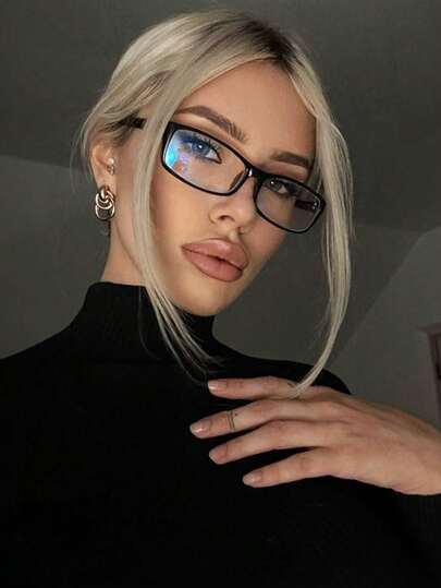 1 Pair Retro Rectangular Black Transparent Glasses, Women's Casual Fashion Glasses Suitable For Daily Reading, Work Commute, Beach Outfit, Vintage Y2K Basic Business Casual Gift