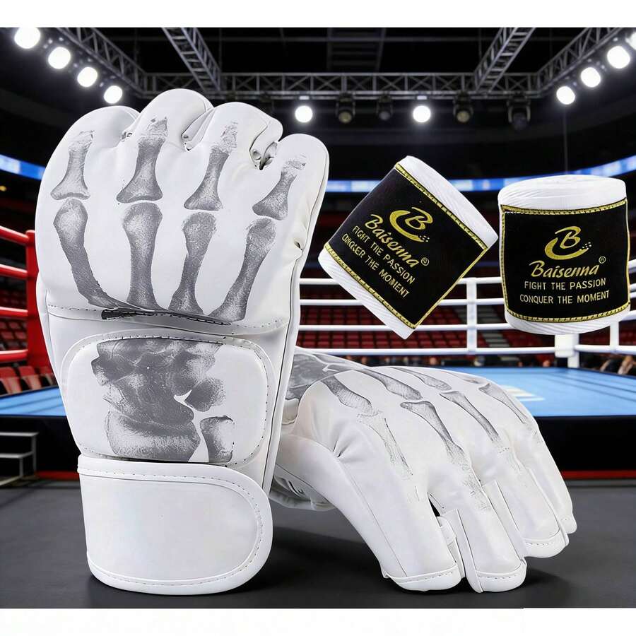 Bộ 4 món, gồm 1 đôi găng tay đấm bốc hở ngón + 2 băng quấn tay đấm bốc, găng tay hở ngón tiện dụng, găng tay tập luyện đấm bốc unisex, nhiều màu sắc để lựa chọn.