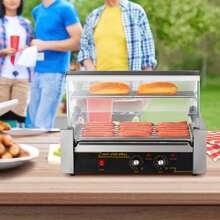 Hot Dog Roller 7 Rollers 18 Hot Dogs Capacity 1050W Stainless Sausage Grill Cooker Machine With Dual Temp Control Glass Hood Acrylic Cover Bun Warmer Shelf Removable Oil Drip Tray, ETL Certified - Silver - View 9