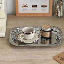 1pc Vintage Silver-Plated Rectangular Jewelry Tray, Stainless Steel Fruit/Food Serving Platter: Ideal For Holding Jewelry, Cosmetics Or Small Desserts - Suitable For Desktop Organization, Great Gift For Women Back To School, Jewelry Tray Storage , Makeup Room Decor,Room Decor - Silver - View 5