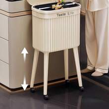 Luxury No-Bend Step Trash Can With Lid - Large-Capacity Rolling Waste Bin & Stackable Storage Bins For Home, Multi-Scene Mobile Garbage Can & Plastic Storage Containers For Kitchen Bedroom Garage, Stylish Hands-Free Waste & Storage Solution - Champagne - View 5